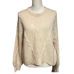 360 Cashmere Ivory Open Knit Sweater Oversize Crop Pullover